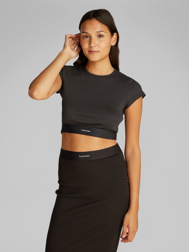 Черный - Calvin Klein Stretch Rib Crop T-Shirt - Image 1 of 5