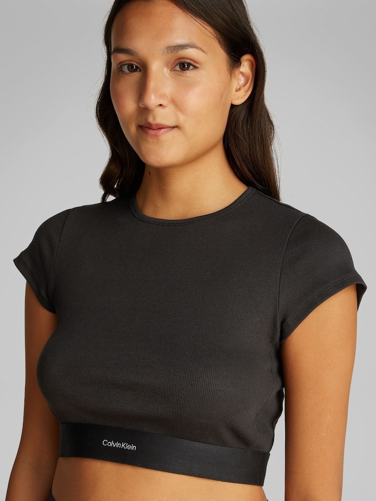 Calvin Klein Black Stretch Rib Crop T-Shirt - Image 4 of 5
