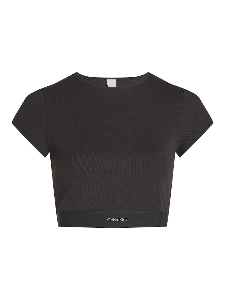 Черный - Calvin Klein Stretch Rib Crop T-Shirt - Image 5 of 5