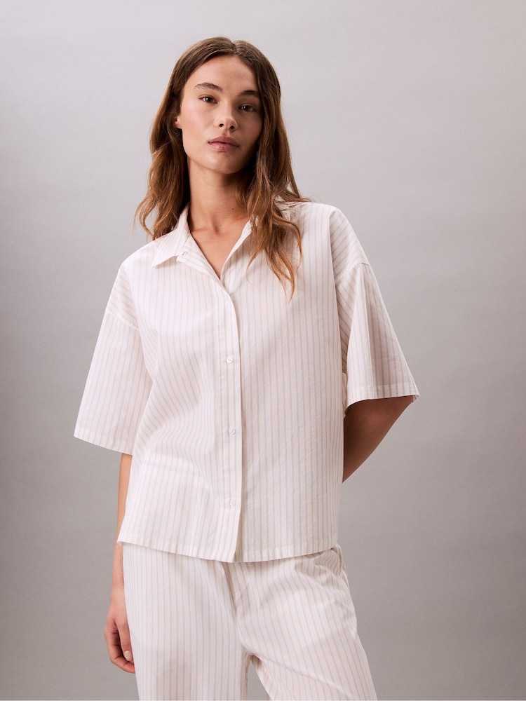 Calvin Klein White Cotton Poplin Short Sleeve Pyjama Shirt - Image 1 of 5 Calvin Klein White Cotton Poplin Short Sleeve Pyjama Shirt - Image 1 of 5