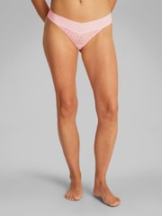 Calvin Klein Pink Logo Lace Trim Low Rise Thong - Image 1 of 5