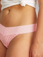 Calvin Klein Pink Logo Lace Trim Low Rise Thong - Image 4 of 5