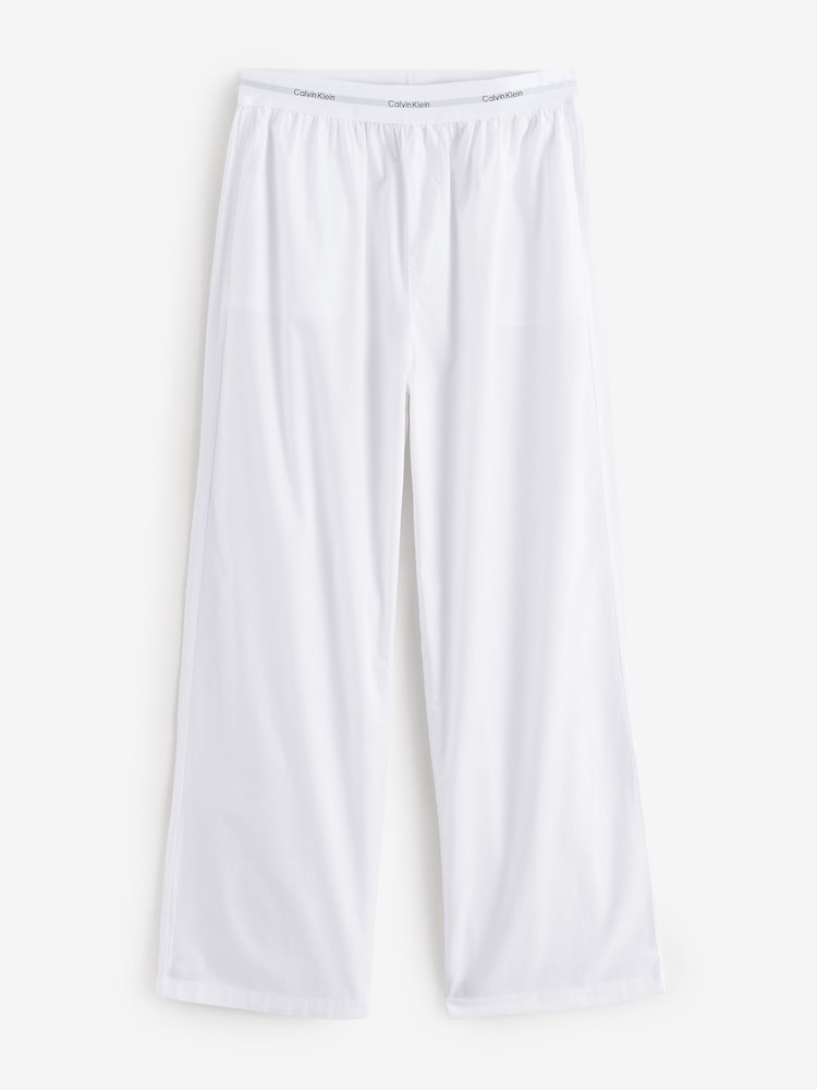 Calvin Klein White Cotton Poplin Pyjama Trousers With Logo Waistband - Image 1 of 1 Calvin Klein White Cotton Poplin Pyjama Trousers With Logo Waistband - Image 1 of 1