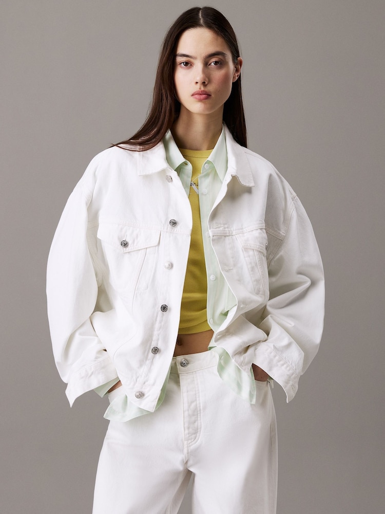 Calvin Klein Off White Boxy Denim Jacket - Image 1 of 7