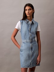 Calvin Klein Blue Sleevelesss Denim Trucker Dress - Image 1 of 8