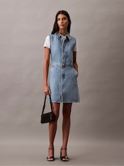 Calvin Klein Blue Sleevelesss Denim Trucker Dress - Image 2 of 8