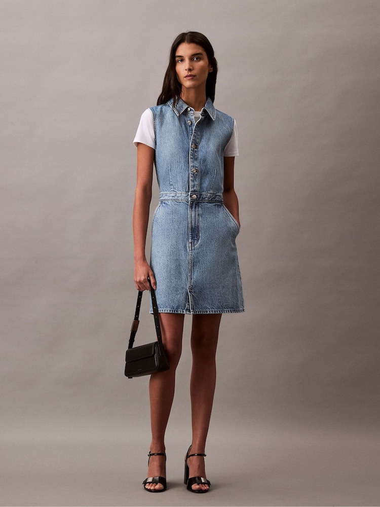 Calvin Klein Blue Sleevelesss Denim Trucker Dress - Image 2 of 8