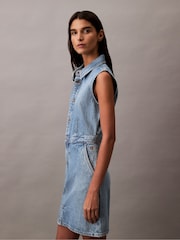 Calvin Klein Blue Sleevelesss Denim Trucker Dress - Image 4 of 8