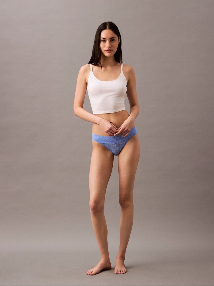 Calvin Klein Blue Logo Lace Trim Low Rise Bikini Briefs - Image 2 of 7 Calvin Klein Blue Logo Lace Trim Low Rise Bikini Briefs - Image 2 of 7