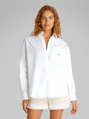 Calvin Klein White Ecru Relaxed 100% Cotton Long Sleeve Shirt - Image 1 of 7