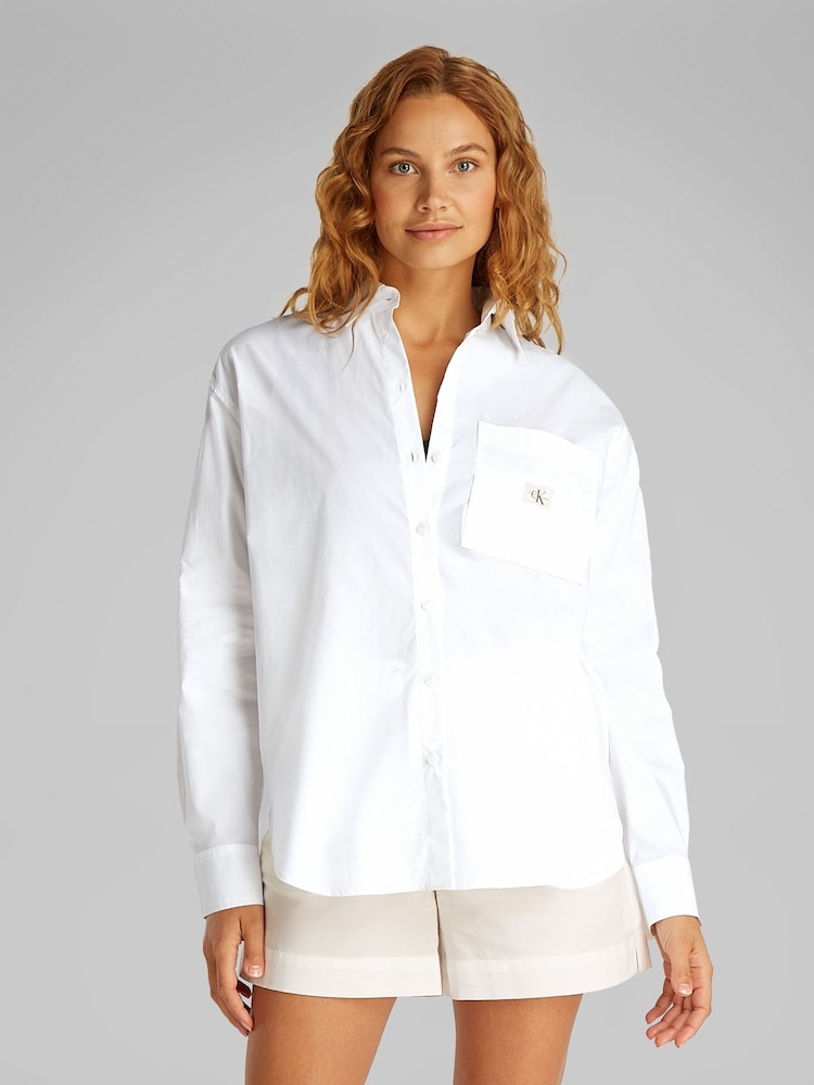 Calvin Klein White Ecru Relaxed 100% Cotton Long Sleeve Shirt - Image 1 of 7