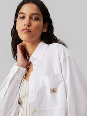 Calvin Klein White Ecru Relaxed 100% Cotton Long Sleeve Shirt - Image 5 of 7