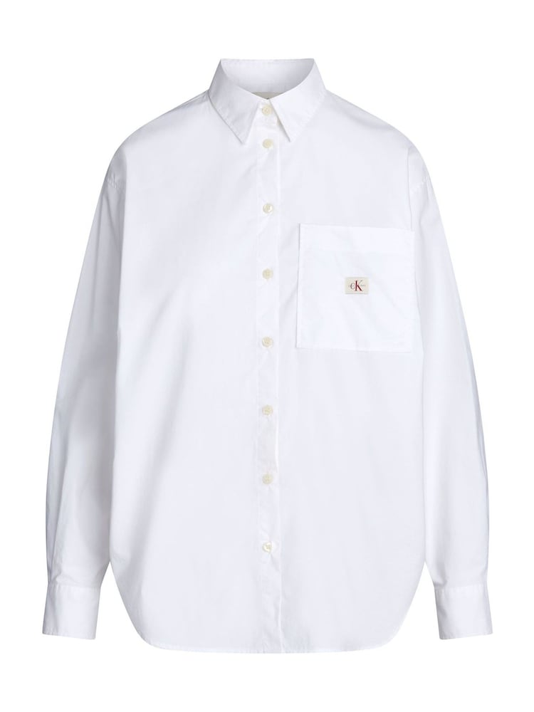 Calvin Klein White Ecru Relaxed 100% Cotton Long Sleeve Shirt - Image 6 of 7