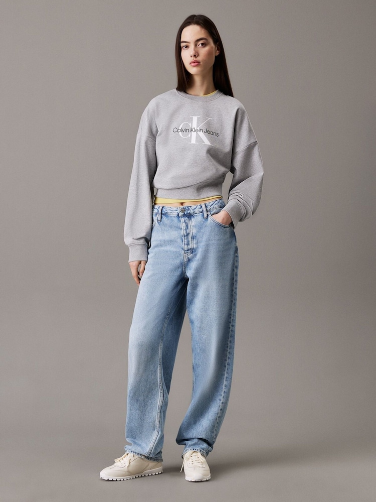 Calvin Klein Grey Relaxed Terry Crew Neck Sweatshirt - Image 1 of 5 Calvin Klein Grey Relaxed Terry Crew Neck Sweatshirt - Image 1 of 5