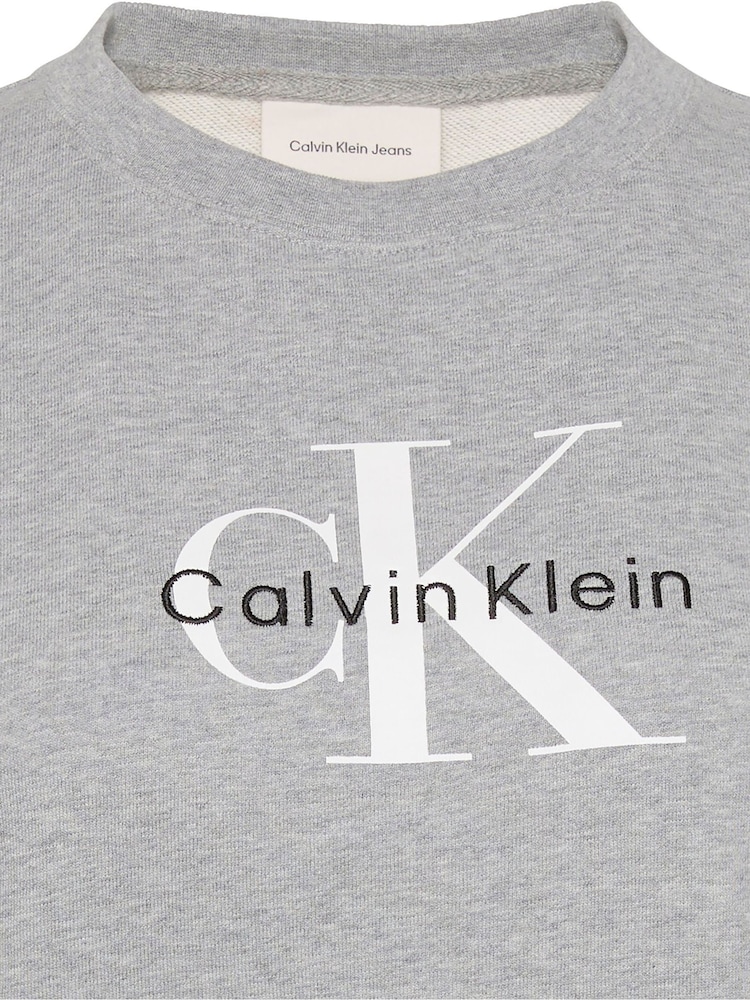 Calvin Klein Grey Relaxed Terry Crew Neck Sweatshirt - Image 5 of 5