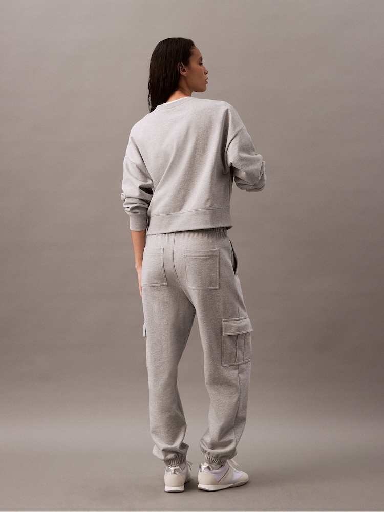 Calvin Klein Grey Archive Logo Cargo Joggers - Image 2 of 5 Calvin Klein Grey Archive Logo Cargo Joggers - Image 2 of 5