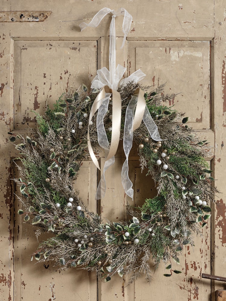 Everlands Green and Champagne Tones 60cm Christmas Berries and Foliage Wreath - Image 1 of 4 Everlands Green and Champagne Tones 60cm Christmas Berries and Foliage Wreath - Image 1 of 4