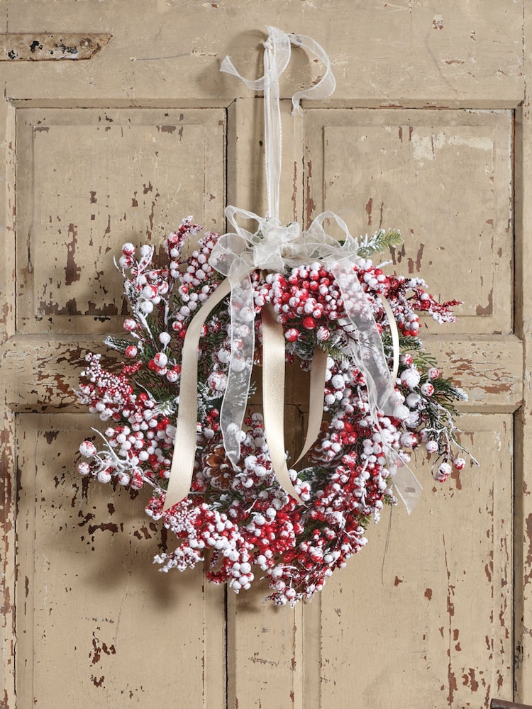Everlands Red Snowy 40cm Christmas Wreath - Image 1 of 3 Everlands Red Snowy 40cm Christmas Wreath - Image 1 of 3