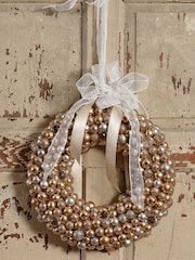 Decoris Champagne Gold 33cm Shatterproof Mini Bauble Christmas Wreath - Image 1 of 3
