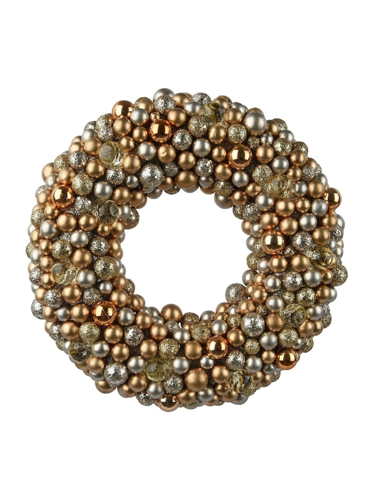 Decoris Champagne Gold 33cm Shatterproof Mini Bauble Christmas Wreath - Image 2 of 3