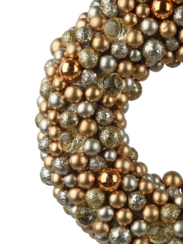 Decoris Champagne Gold 33cm Shatterproof Mini Bauble Christmas Wreath - Image 3 of 3 Decoris Champagne Gold 33cm Shatterproof Mini Bauble Christmas Wreath - Image 3 of 3