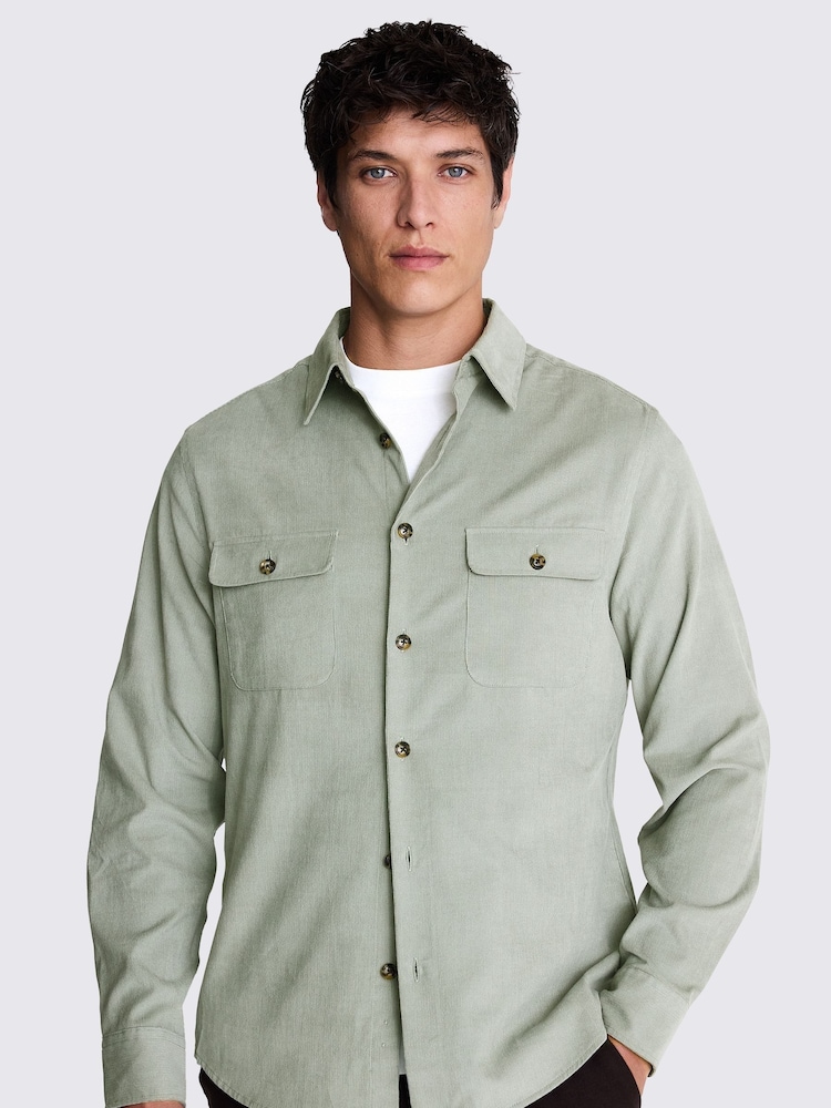 MOSS Green 100% Cotton Lightweight Corduroy Overshirt - Image 1 of 5