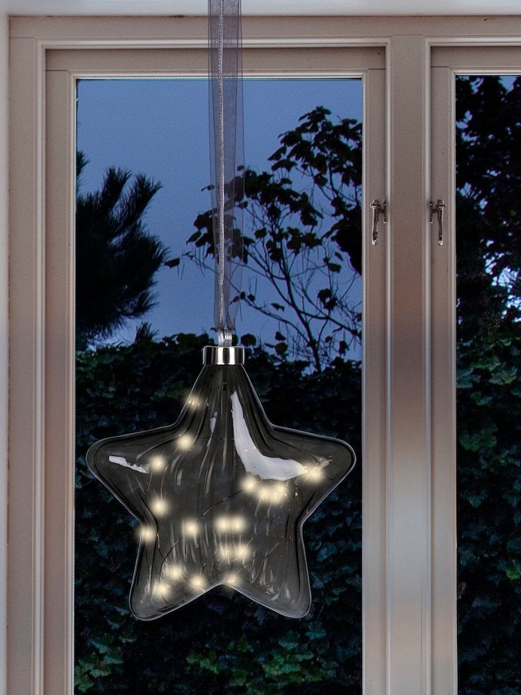 Lumineo Smoke Grey Pre Lit LED Hanging Star Christmas Bauble - Image 2 of 3 Lumineo Smoke Grey Pre Lit LED Hanging Star Christmas Bauble - Image 2 of 3