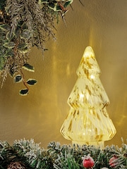 Lumineo White/Gold Pre Lit LED Glass Mini Christmas Tree Ornament - Image 1 of 2