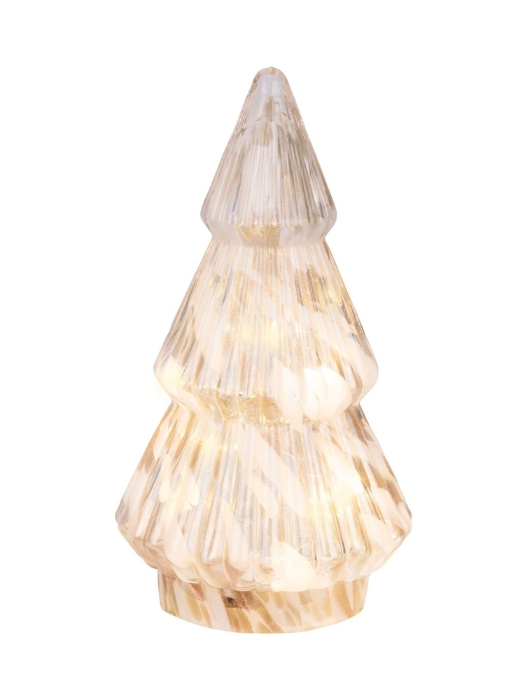 Lumineo White/Gold Pre Lit LED Glass Mini Christmas Tree Ornament - Image 2 of 2 Lumineo White/Gold Pre Lit LED Glass Mini Christmas Tree Ornament - Image 2 of 2