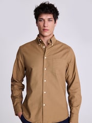 MOSS Brown Washed Oxford 100% Cotton Shirt - Image 1 of 5