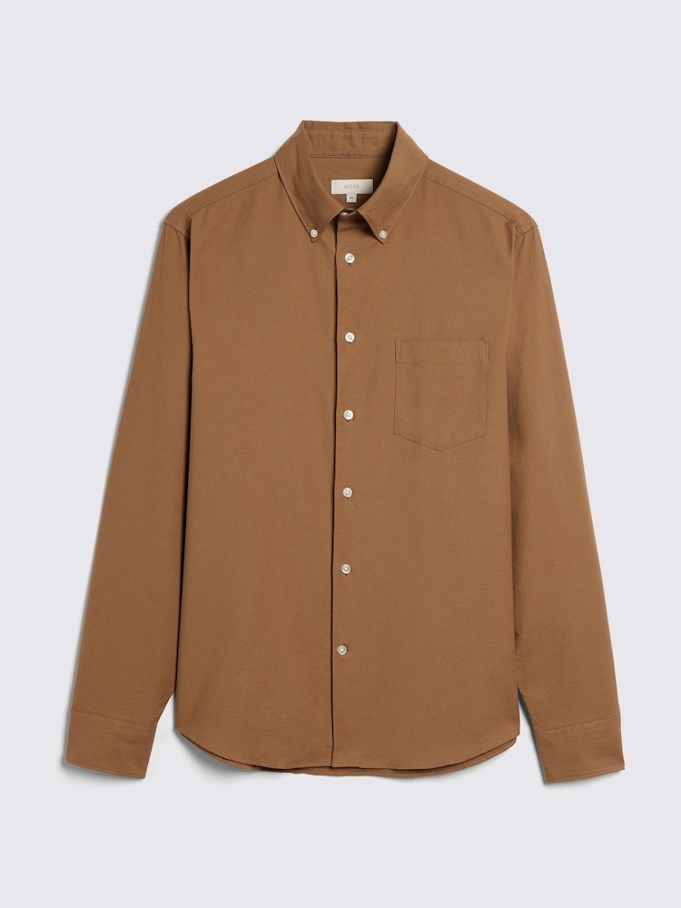 MOSS Brown Washed Oxford 100% Cotton Shirt - Image 5 of 5