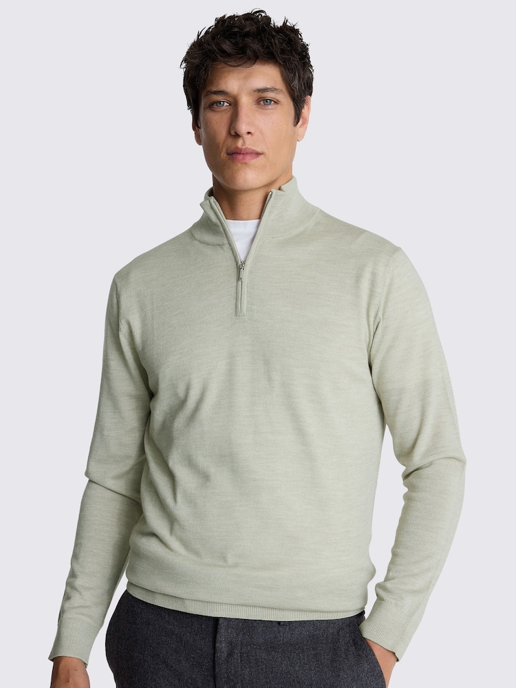 MOSS Light Green Merino Blend Quarter Zip Jumper - Image 1 of 1