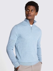 MOSS Blue Merino Blend Quarter Zip Jumper - Image 1 of 5