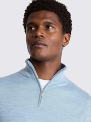 MOSS Blue Merino Blend Quarter Zip Jumper - Image 3 of 5