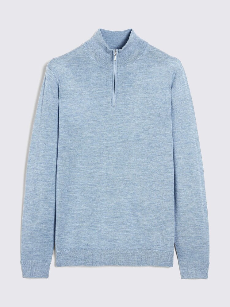 MOSS Blue Merino Blend Quarter Zip Jumper - Image 4 of 5