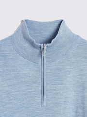 MOSS Blue Merino Blend Quarter Zip Jumper - Image 5 of 5