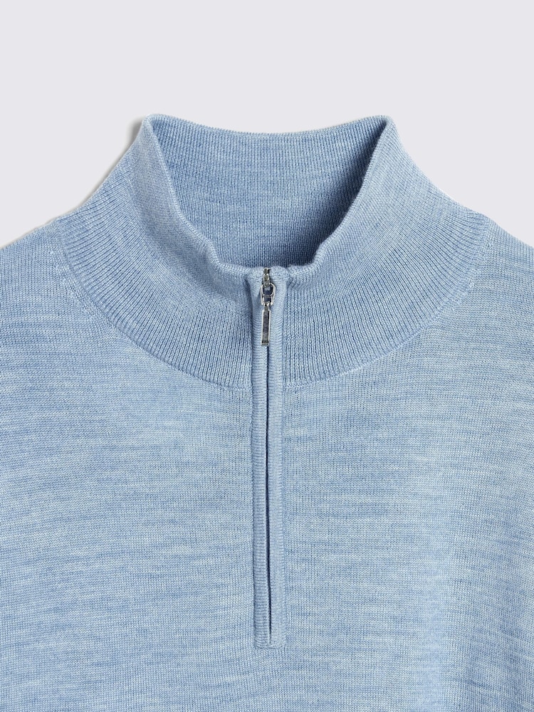 MOSS Blue Merino Blend Quarter Zip Jumper - Image 5 of 5