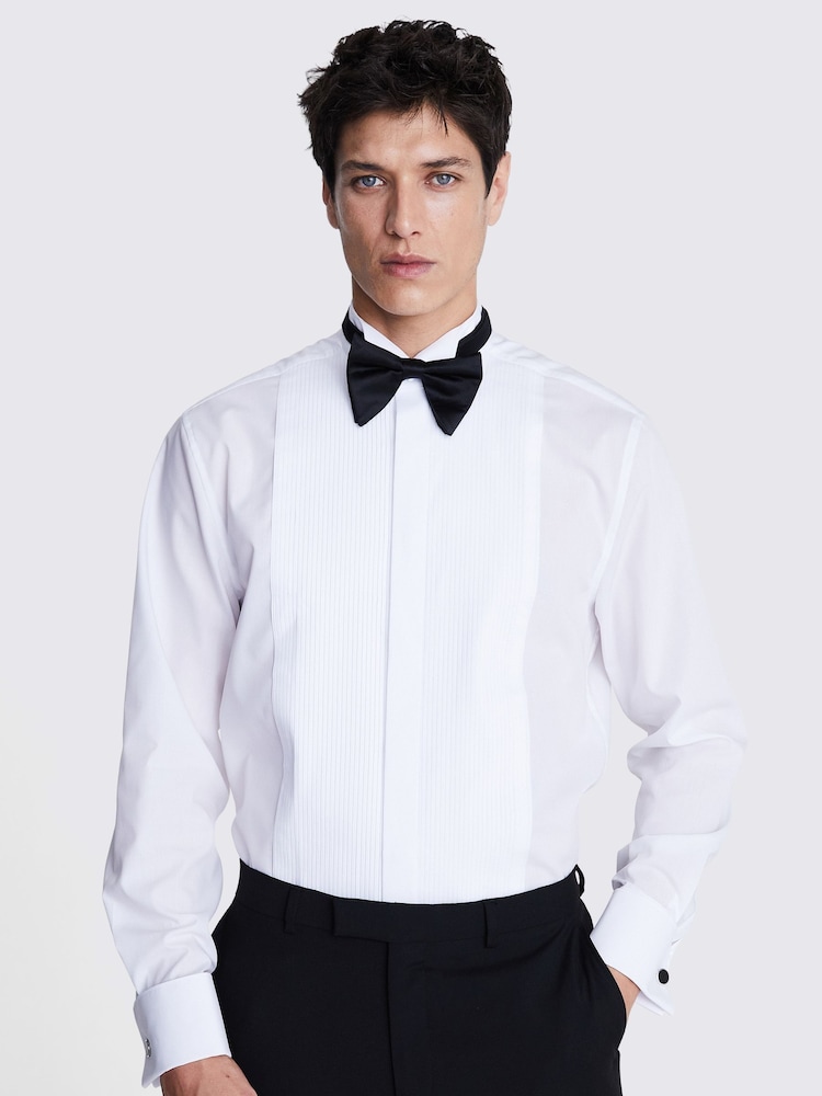 MOSS White Regular Fit 100% Cotton Pleated Dress Shirt - Image 1 of 3