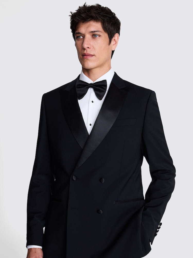 MOSS Black Tailored Fit Double Breasted Peak Lapel Tuxedo Jacket - Image 1 of 5