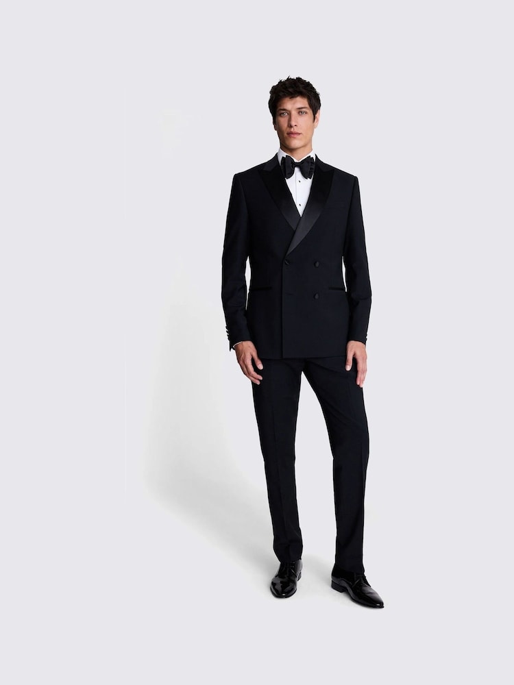 MOSS Black Tailored Fit Double Breasted Peak Lapel Tuxedo Jacket - Image 3 of 5