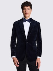 MOSS Blue Tailored Fit 100% Cotton Velvet Jacket - Image 1 of 4