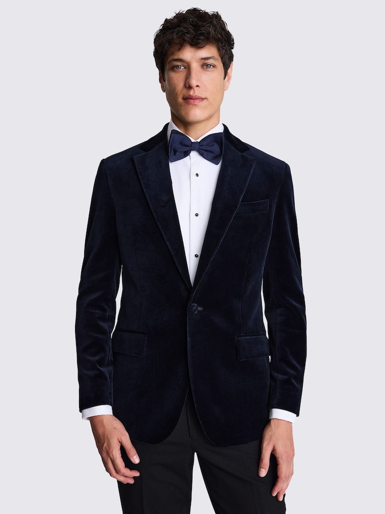 MOSS Blue Tailored Fit 100% Cotton Velvet Jacket - Image 1 of 4