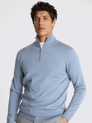 MOSS Light Blue Merino Blend Quarter Zip Jumper - Image 1 of 5