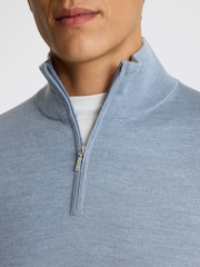 MOSS Light Blue Merino Blend Quarter Zip Jumper - Image 3 of 5