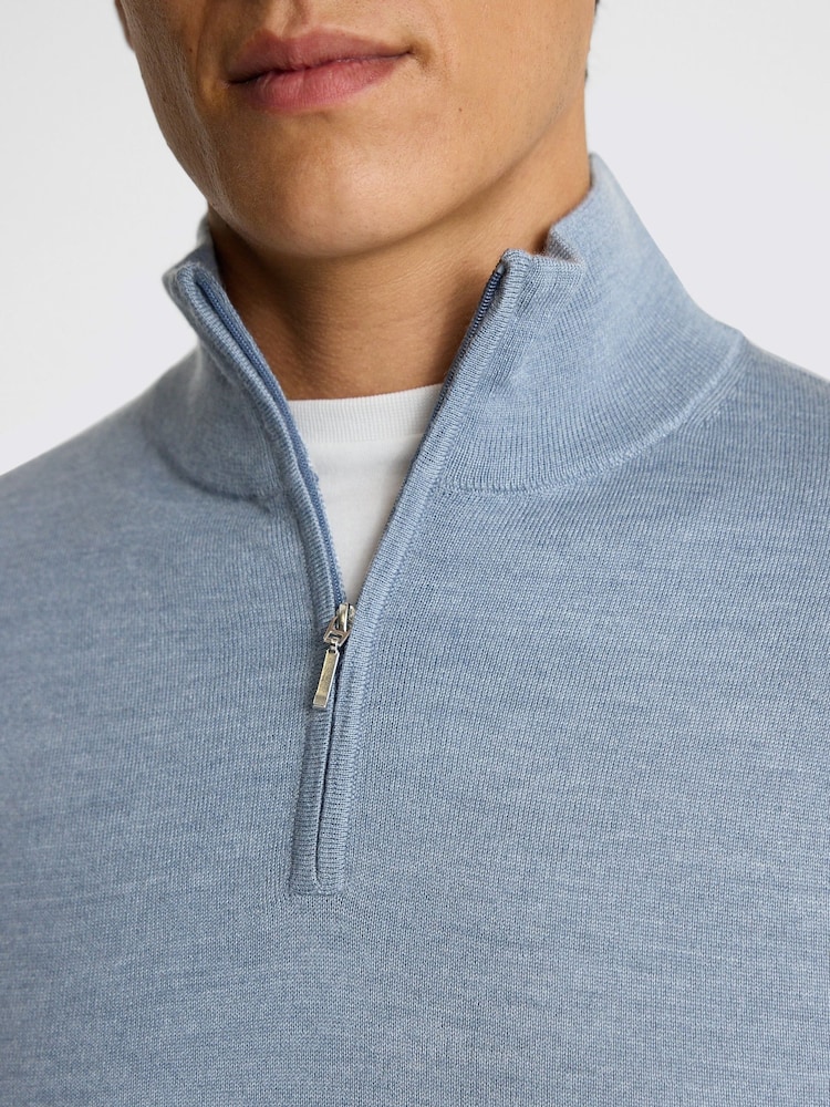 MOSS Light Blue Merino Blend Quarter Zip Jumper - Image 3 of 5