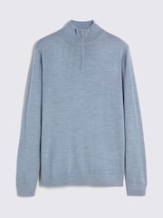 MOSS Light Blue Merino Blend Quarter Zip Jumper - Image 4 of 5