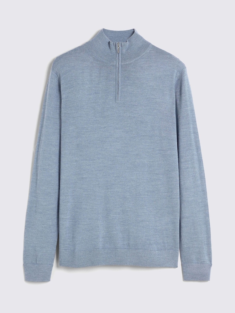 MOSS Light Blue Merino Blend Quarter Zip Jumper - Image 4 of 5