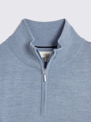 MOSS Light Blue Merino Blend Quarter Zip Jumper - Image 5 of 5