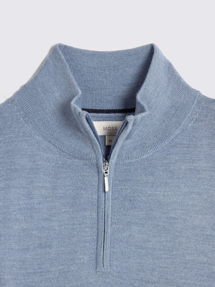 MOSS Light Blue Merino Blend Quarter Zip Jumper - Image 5 of 5