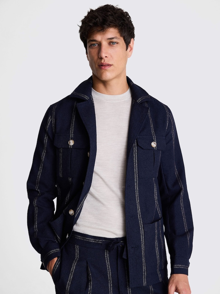 MOSS Blue Stripe Safari Shacket - Image 1 of 5